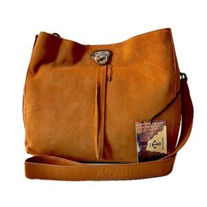 Harbor 2nd Suede Crossbody Bucket Bag Cognac Brown Brass Detach/Adjust Strap NEW